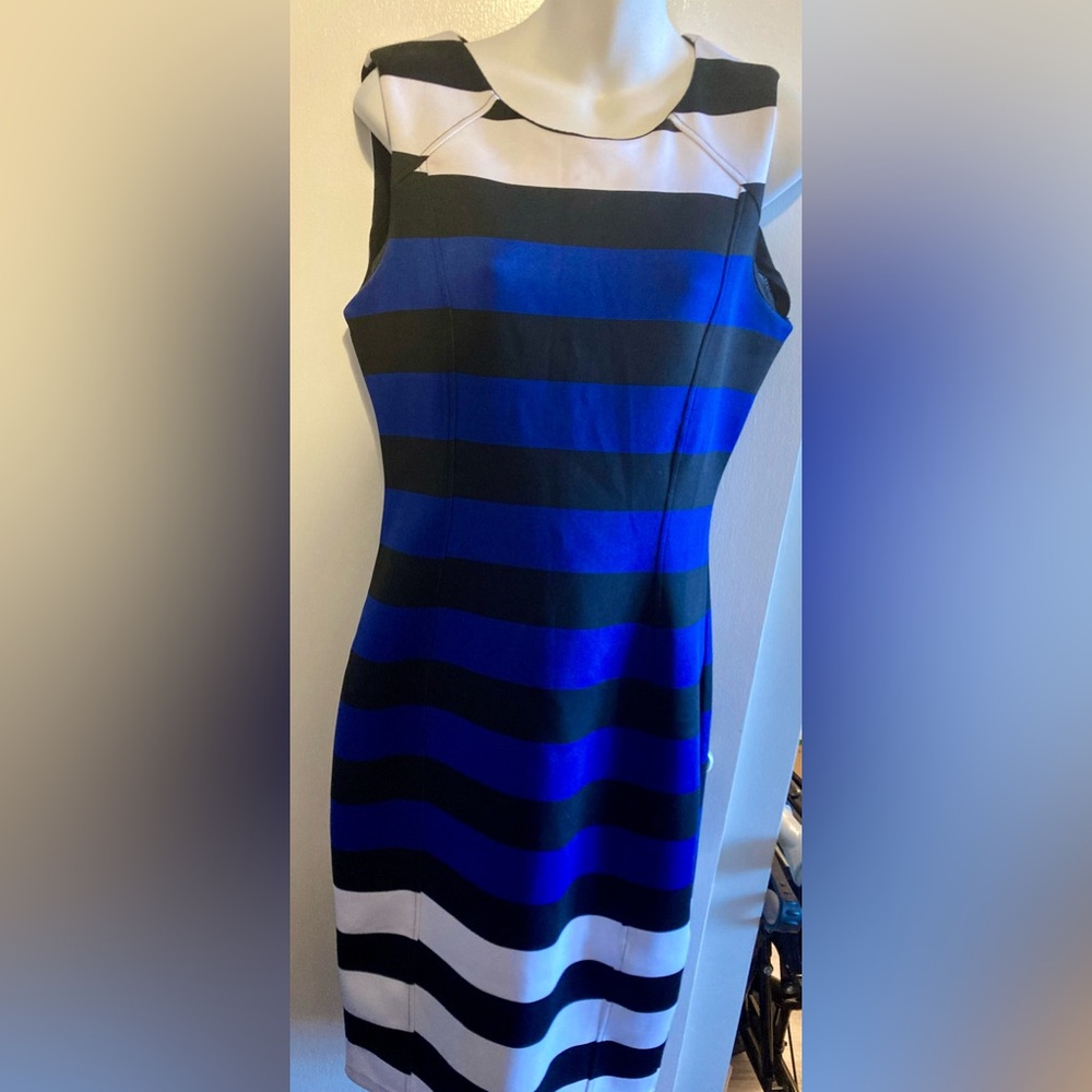 H&M Black and Blue Striped Midi Dress